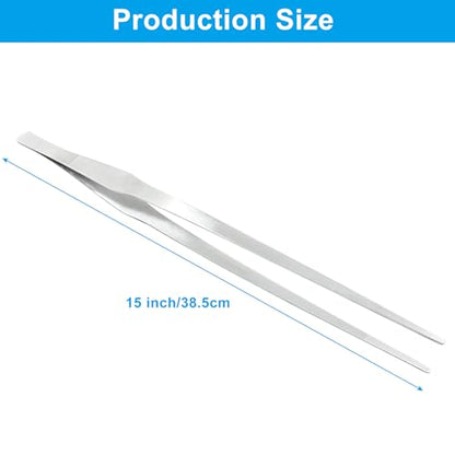 15 Inch Stainless Steel Tweezers, Reptile Feeding Tongs, Non-Slip Long Straight Tweezers Tongs Tool with Precision Serrated Tips for Aquarium, Garden, Kitchen, Industrial work, Laboratory