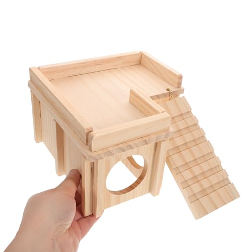 Cabilock Wooden Reptile Hide Cave with Climbing Ramp and Basking Platform Large Bearded Dragon Habitat Shelter for Leopard Gecko Tank Accessories