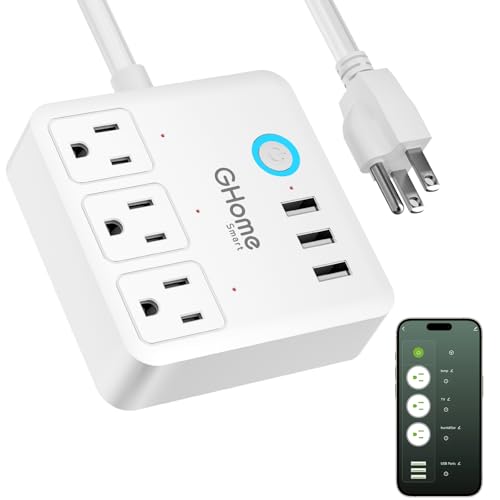 GHome Smart Power Strip Surge Protector 10A, Smart Plug that Works with Alexa & Google Home, 6 in 1 WiFi Outlets with APP Control, White Extension Cord 2.4G WiFi Only, ETL FCC Listed, No Hub Needed - color: White