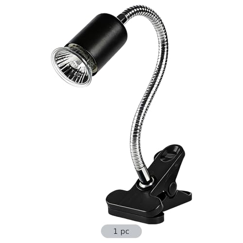 Reptile Heat Lamp, Black, with 13.8 in Flexible Gooseneck, Timed Dimming Switch, US Connector, Sturdy Plastic Clip, for Lizards, Tortoises, and Other Terrarium Animals