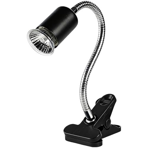 Reptile Heat Lamp, Black, with 13.8 in Flexible Gooseneck, Timed Dimming Switch, US Connector, Sturdy Plastic Clip, for Lizards, Tortoises, and Other Terrarium Animals