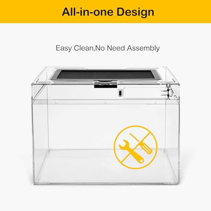 HELIME Reptile Polycarbonate Terrarium Kit 7 Piece Starter Habitat for Tarantula,Lizards,Frogs,Geckos,or Hermit Crabs,Tank with Escape-Proof Locking Lid,Light,Hygrometer,Hide,Tweezer,Bowl,Sprayer - size: Small(12x7x9IN)