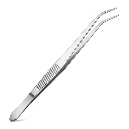 1 Pc 18.5 Inch Extra Long Curved Stainless Steel Aquarium Tweezers - Feeding Tongs for Fish Tank, Terrarium, Aquascaping, Reptile Snake (Silver)