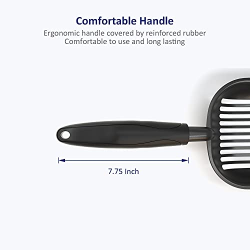 WePet Cat Litter Scoop, Non-Stick Plated Aluminum Alloy Sifter, Kitty Durable Metal Scooper, Deep Shovel, Long Handle, Kitten Pooper Lifter, Size Large, Coated Black Body with Black Handle - color: #06 Black, size: Large