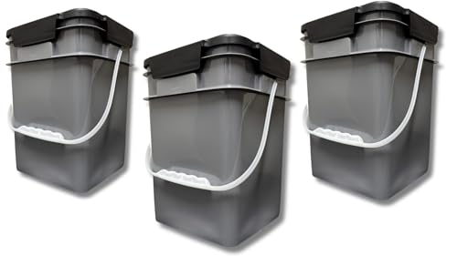 House Naturals 4 Gallon Square Food Grade Bucket Pail with Plastic Handles and Lid (Pack of 3) Made in USA containers (Gray) - color: Gray