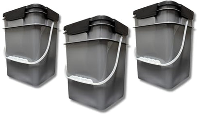 House Naturals 4 Gallon Square Food Grade Bucket Pail with Plastic Handles and Lid (Pack of 3) Made in USA containers (Gray) - color: Gray