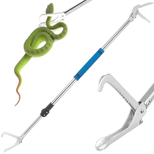 Snake Grabber Tool, 55" Snake Tongs Long Handle for Rattlesnake Reptile Tongs Heavy Duty Long Catcher Reach Grabber Stainless Steel Materials Sponge Handle Wide Jaw (55 inches) - size: 55"