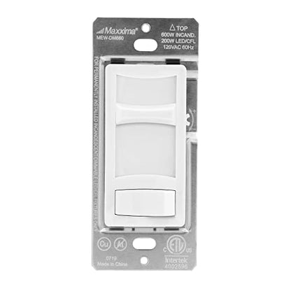 Maxxima LED Slide Dimmer Switch, White, 3-Way/Single Pole, 600 Watt Max | LED Compatible, Decorative Electrical Light Switch, On/Off Switch, Screwless Wall Plate Cover Included