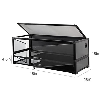 REPTI ZOO 67 Gallon Large Glass Reptile Terrarium 48" x 18" x 18", Easy Folding & Detaching Reptile Breeding Tank with Black PVC Back Panel Full Open Door Screen Ventilation