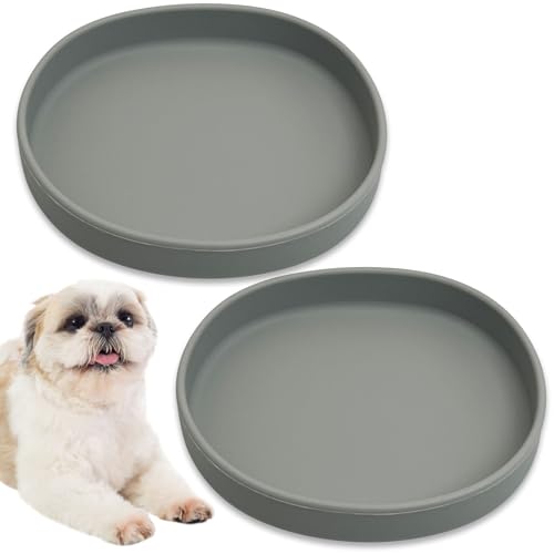 BNOSDM Silicone Dog Food Plate Shallow Dog Bowl Flat Cat Dish 2 Pack Small Puppy Plates for Small Dogs and Cats Whisker Fatigue Pet Feeding Bowls for Dry and Wet Food (Light Brown) - color: 2 Pcs - (Light Brown)