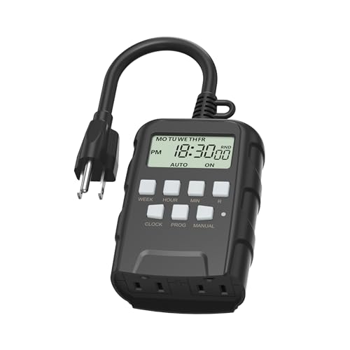 BN-LINK 7 Day Outdoor Heavy Duty Digital Programmable Timer, 125VAC, 60Hz, Dual Outlet, Weatherproof, Heavy Duty, Accurate for Lamps Ponds Christmas Lights 1875W 1/2HP ETL Listed - size: 1 Pack