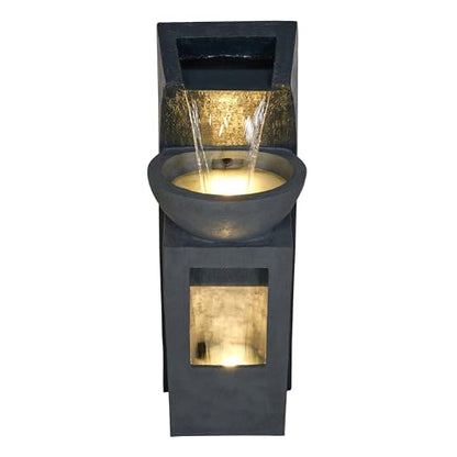 Alpine Corporation 41" Tall Outdoor Basin Waterfall Floor Fountain with LED Lights for Garden, Patio, Lawn and Backyard Decor, Gray - style: 41"H - Basin Fountain w/ LEDs