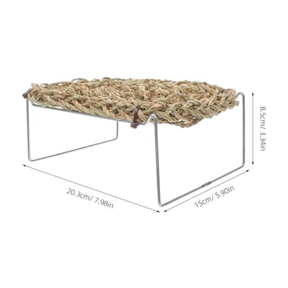 KOMBIUDA Rectangle Bearded Dragon Hammock - Reptile Tank Accessories - Basking Platform - Sea Grass Bed with Metal Legs - Climbing Habitat for Lizard Frog