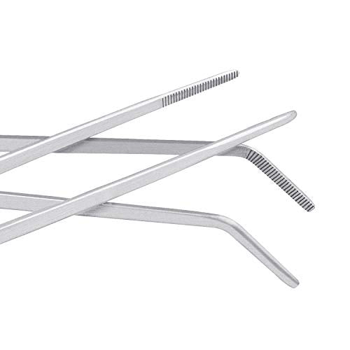 3 Pcs Aquarium Tweezers, Stainless Steel Feeding Tongs Straight and Curved Tweezers Set Long Handle Reptile Feeding Tongs for Aquatic Plants Lizards Spider Snakes