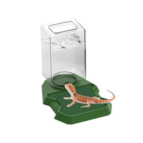 Reptile Water Dispenser with Bottle,Prevent Drowning Water Dispenser,Reptile Water Feeder with Absorbent Cotton, Feeding Accessories for Terrarium Tank, Turtle, Geckos, Lizards (Green, 18x13x8cm) - color: green