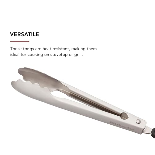 KitchenAid Set of 2 Stainless Steel Tongs with Scalloped Edges Easy Lock Dishwasher Safe Durable and Versatile 7 Inch and 9 Inch Silver - color: Stainless Steel, size: 7 and 9 Inches