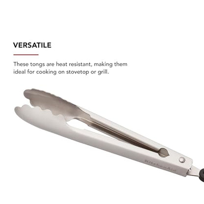 KitchenAid Set of 2 Stainless Steel Tongs with Scalloped Edges Easy Lock Dishwasher Safe Durable and Versatile 7 Inch and 9 Inch Silver - color: Stainless Steel, size: 7 and 9 Inches