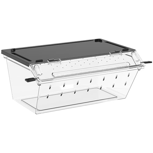 1 Clear Habitat Enclosure with Ventilation Holes, Easy-Clean Acrylic for Amphibians & Small Pets Snake Habitat Box - color: black