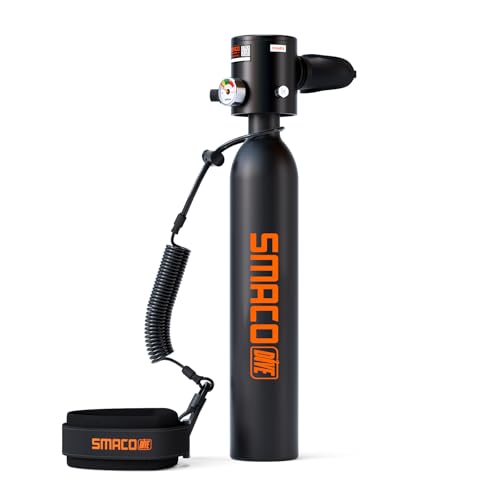 SMACO Mini Scuba Tank 0.5L Portable Small Diving Tank for Underwater Breathing Reusable Diving Cylinder Lung Air Tank for Emergency Rescue Boat Cleaning Backup Air Source Pony Bottle S300 - color: A BLACK