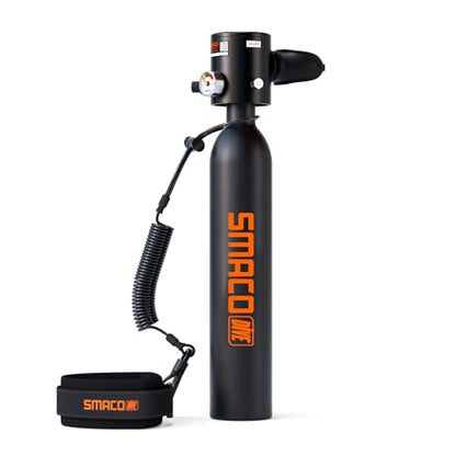 SMACO Mini Scuba Tank 0.5L Portable Small Diving Tank for Underwater Breathing Reusable Diving Cylinder Lung Air Tank for Emergency Rescue Boat Cleaning Backup Air Source Pony Bottle S300 - color: A BLACK