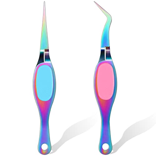 Chumia Craft Tweezer Reverse Tweezers Crossing Lock Stainless Soft Grip Tool Precision Curved Bent Straight Fine Tip Tool for Craft Jewelry Scrapbooking Beading Electronic Laboratory(Multi-color) - color: Multi-color