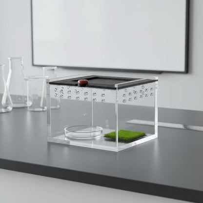 Acrylic Habitat Clear Animal Enclosure Reptile Breeding Box Stackable Terrarium Secure Feeding Container Sliding Lid Suitable for Small Species Display, Khaki - style: Khaki