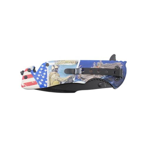 Snake Eye Tactical Folding Pocket Knife - God Bless America 250th Anniversary Patriotic Design - Metal Handle with Pocket Clip (Troop With USA Flag) - color: Troop With USA Flag