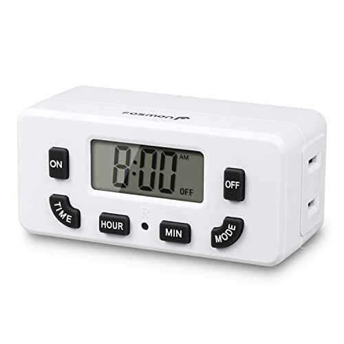 Fosmon Digital Timer for Electrical Outlets, Indoor 24 Hour Light Timer Programmable, Mini Plug in Outlet for Lamps, Fans, Grow Lights, 2 On/Off Programs, 15A/1875W, ETL Listed - style: 24 hour 1 pack