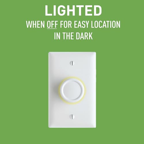 Legrand Pass & Seymour 600W Preset Rotary RFI Lighted Dimmer Light Switch, For Home Lighting & Ambient Mood Control, Incandescent & Halogen Bulbs, Single Pole, R600PLTKV, White, 1 Count