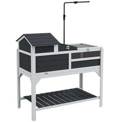 PawHut Tortoise Habitat with Adjustable Lamp Holder, 2 Layer Tortoise Enclosure with Storage Shelf, Removable Main House, Fixed Tray, Openable Lid, Gray - color: Gray