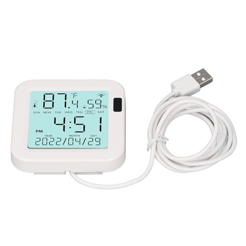 Digital Hygrometer Indoor Thermometer, Wired Room Thermometer and Humidity Gauge with LCD Backlit Display, Indoor Hygrometer Sensor for Bedroom, Baby Room, Office, Terrarium