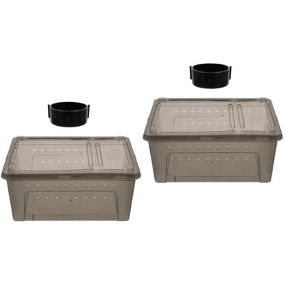 Reptile Feeding Box Portable Small Snake Terrarium Habitat Mini Pet Breeding Cage Hatching Container Transparent Lizard Houses for Tarantula Spider Scorpion Gecko Frog 2PCS