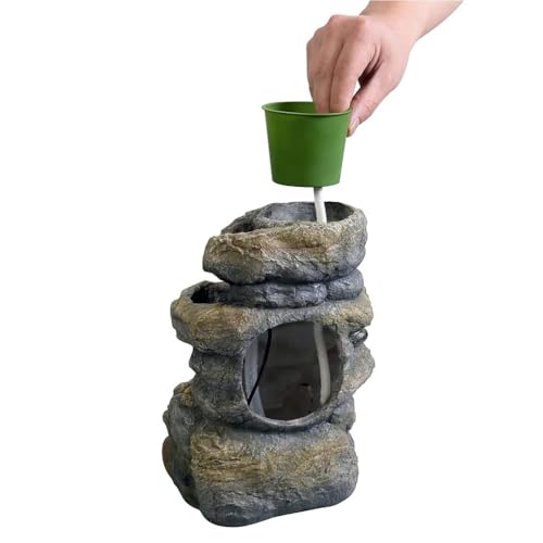 Kalona Tabletop Waterfall Fountain Rockery Fountains Soothing Sound Tabletop Fountains Home/Office Decor with a Small Plastic Pot to Grow The Plant by Yourself(Automatic Watering)(22020) - color: Grayish-brown