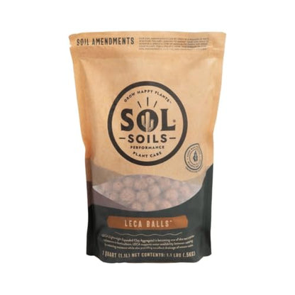 Sol Soils LECA Balls - Lightweight & 100% Natural Hydroponic Clay Pebbles for Plants - Soil Amendments to Improve Drainage, Aeration, and Support Healthy Root Growth - 1 Quart