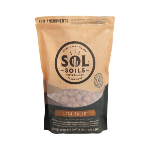 Sol Soils LECA Balls - Lightweight & 100% Natural Hydroponic Clay Pebbles for Plants - Soil Amendments to Improve Drainage, Aeration, and Support Healthy Root Growth - 1 Quart