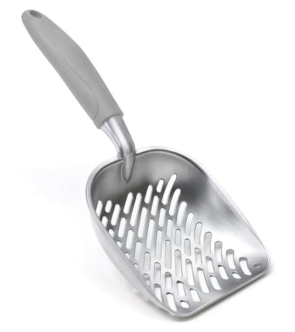 Cat Litter Scoop, Large Long Handle Kitty Metal Scooper, Heavy Duty Aluminum Deep Sifter, Ergonomic Non-Slip Grip, Rustproof Durable Poop Cleaner for Cat Litter Box - color: Gray, size: Large