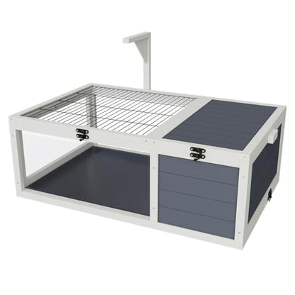 Wooden Tortoise House Large Tortoise Habitat Cage, Reptile Enclosure Indoor & Outdoor with Ramp and 2 Waterproof Trays & Lockable Top, for Small Animals, for Turtles, Lizards, Snakes,