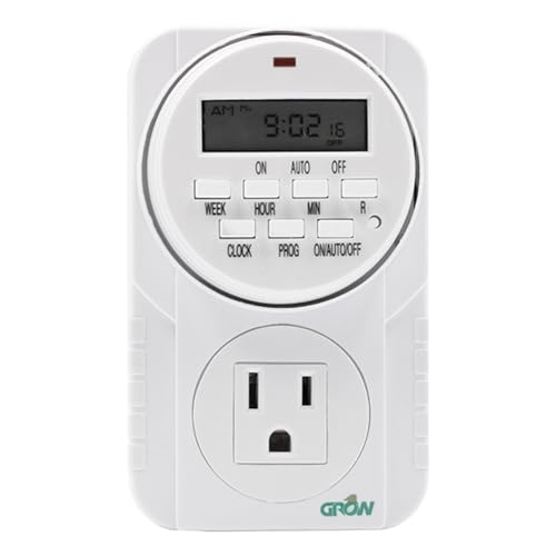Grow1 Hydroponic 120V Single Outlet Digital Timers for Electrical Outlets, Compatible w/ 110V, 115V & 120V Outlets | Heavy Duty | Perfect for Aquarium Light Timer, Grow Lights