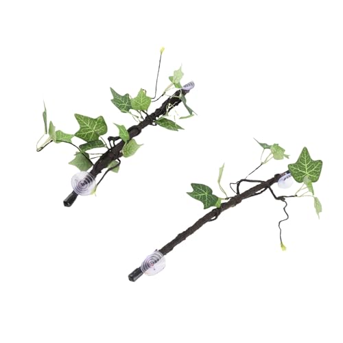 2Pcs Reptile Corner Branches, Terrarium Plant Decoration Flexible Imitation Bendable Jungle Climbing Vine with Suction Cups for Amphibian Lizard Snake Climbing