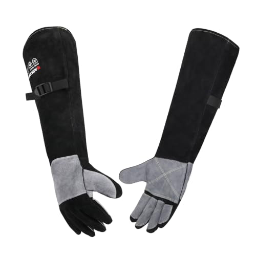 ARCCAPTAIN 24 inches Leather Welding Gloves - Bite Proof Animal Handling, Heat/Fire Resistant for Reptile, Dog, Falcon, Stick, Mig, Forge, Grill, Fireplace - color: Black-grey, size: 24inch
