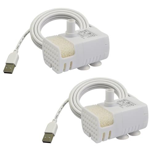 CONQUERALL 2PCS DC 5V USB Submersible Pump 1W 39GPH 2.3ft with Filter Sponge Pet Fountain Pump for Bird Bath(White) - color: Usb 5v 1w 150l/H 75cm Head, size: 2PCS