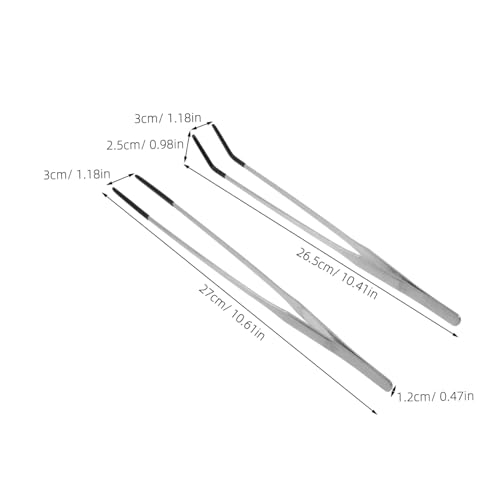 POPETPOP 2pcs Stainless Steel Aquarium Tweezers Set Straight Curved Reptile Feeding Tongs for Lizards Snakes and Aquatic Plants Durable Long Handle Tools for Easy Feeding and Plant