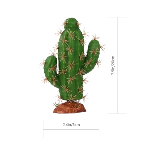 Happyyami Artificial Cactus Terrarium Reptile Tank Plant Decoration Set, 2 Pcs Faux Succulent Ornament for Pet Habitat Landscape, Sturdy Plastic Fake Plants for Reptile Box Decor