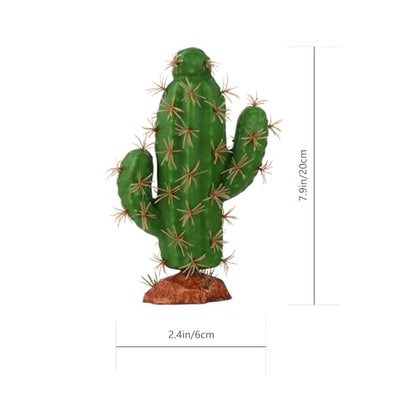 Happyyami Artificial Cactus Terrarium Reptile Tank Plant Decoration Set, 2 Pcs Faux Succulent Ornament for Pet Habitat Landscape, Sturdy Plastic Fake Plants for Reptile Box Decor