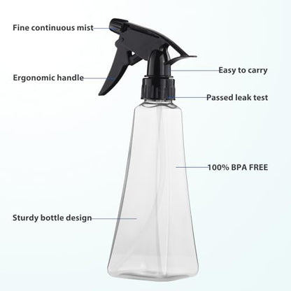 Spray Bottles (2-Pack, 12 Oz.) Mist/Stream, Plastic Water Spray Bottle for Hair, Plants, Cleaning, Cooking, BBQ, Pet - Empty Spray Bottles - Leak Proof - BPA-Free - Multicolor - color: Clear + Clear