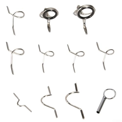 Fly Rod Guide Replacement Kit Stainless Steel Fishing Eyelets with Tip Top Snake Stripper Guides Hook Keeper for Rod Building Repair