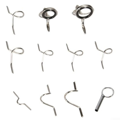 Fly Rod Guide Replacement Kit Stainless Steel Fishing Eyelets with Tip Top Snake Stripper Guides Hook Keeper for Rod Building Repair