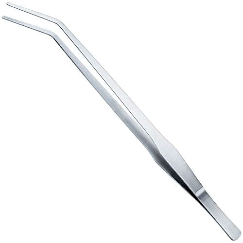 OIIKI 15 inch Curved Aquarium Tweezers, Stainless Steel Polished Tongs Tweezers with Precision Serrated Tips for Garden, Kitchen, Indoor & Outdoor - size: 15 inch Curved (1 PCS)