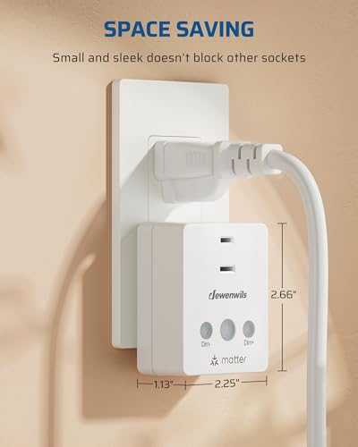 DEWENWILS Matter Plug in Dimmer Switch for Lamp, Works with Alexa, Compatible with Google Home & SmartThings APP Voice Wireless Dimmer Button Control, Dimmable LED/Tungsten Bulbs, 2.4G Wi-Fi, White - style: Matter+APP Remote Control
