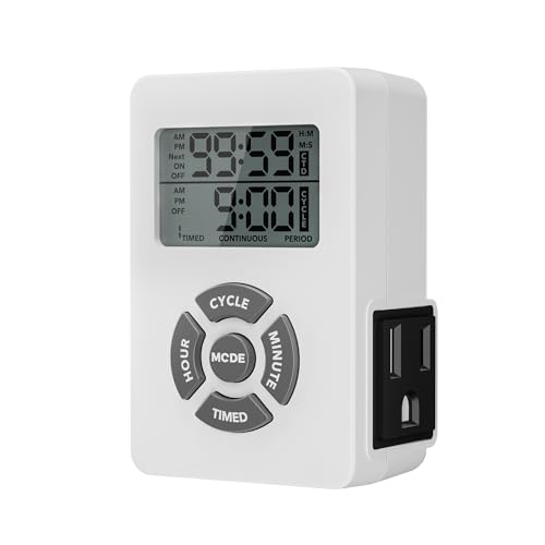 BN-LINK Digital Outlet Timer with Interval Repeat Cycle Indoor,24 Hour Programmable Outlet Timers for Electrical Outlet, Energy Saving 3 Prong Plug-in Outlet with Countdown On/Off,125V/15A/1875W - color: 24 Hour, 1 Outlet, 1-pack
